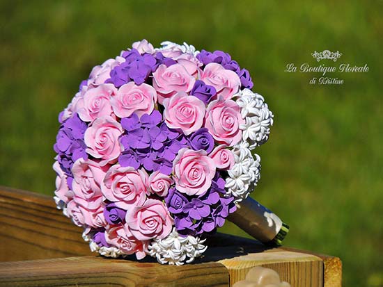 Bouquet sposa rosa e viola con ortensie rose e giacinto