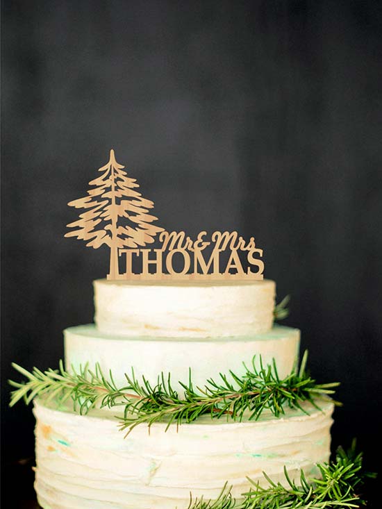 matrimonio invernale cake topper legno